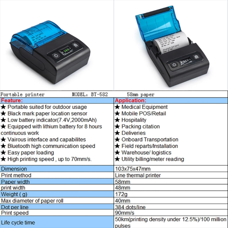 BT-582 58mm Type-C + Bluetooth Portable Thermal Printer(EU Plug) - Printer by buy2fix | Online Shopping UK | buy2fix