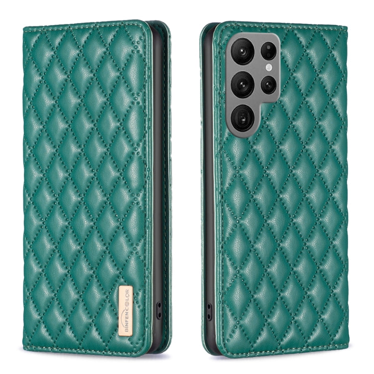 For Samsung Galaxy S25 Ultra 5G Diamond Lattice Magnetic Leather Flip Phone Case(Green) - Galaxy S25 Ultra 5G Cases by buy2fix | Online Shopping UK | buy2fix