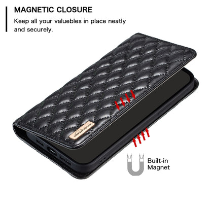 For Samsung Galaxy S25 Ultra 5G Diamond Lattice Magnetic Leather Flip Phone Case(Black) - Galaxy S25 Ultra 5G Cases by buy2fix | Online Shopping UK | buy2fix