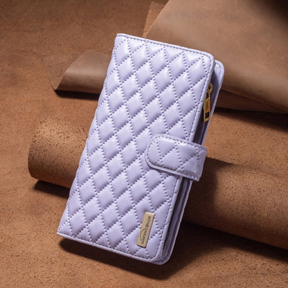 For Samsung Galaxy S25 Ultra 5G Diamond Lattice Zipper Wallet Leather Flip Phone Case(Purple) - Galaxy S25 Ultra 5G Cases by buy2fix | Online Shopping UK | buy2fix