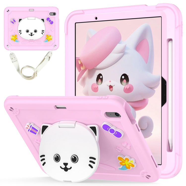 For iPad Air 11 2024 Cat Holder Silicone Hybrid PC Tablet Case with Strap(Cherry Blossom Pink) - iPad Air 11 2024 Cases by buy2fix | Online Shopping UK | buy2fix