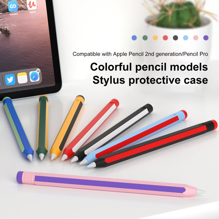 For Apple Pencil 2 / Pencil Pro Colorful Pencil Style Stylus Silicone Protective Case(Red White) - Pencil Accessories by buy2fix | Online Shopping UK | buy2fix