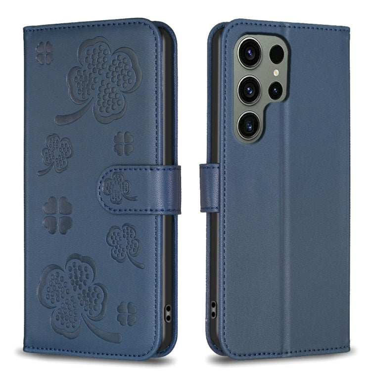 For Samsung Galaxy S25 Ultra 5G Four-leaf Embossed Leather Phone Case(Blue) - Galaxy S25 Ultra 5G Cases by buy2fix | Online Shopping UK | buy2fix