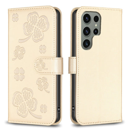 For Samsung Galaxy S25 Ultra 5G Four-leaf Embossed Leather Phone Case(Gold) - Galaxy S25 Ultra 5G Cases by buy2fix | Online Shopping UK | buy2fix