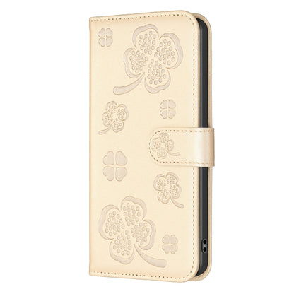 For Samsung Galaxy S25 Ultra 5G Four-leaf Embossed Leather Phone Case(Gold) - Galaxy S25 Ultra 5G Cases by buy2fix | Online Shopping UK | buy2fix