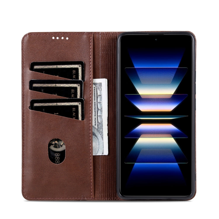 For Samsung Galaxy S24 FE 5G AZNS Magnetic Calf Texture Flip Leather Phone Case(Dark Brown) - Galaxy S24 FE 5G Cases by AZNS | Online Shopping UK | buy2fix