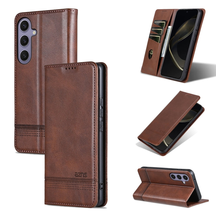 For Samsung Galaxy S25 5G AZNS Magnetic Calf Texture Flip Leather Phone Case(Dark Brown) - Galaxy S25 5G Cases by AZNS | Online Shopping UK | buy2fix