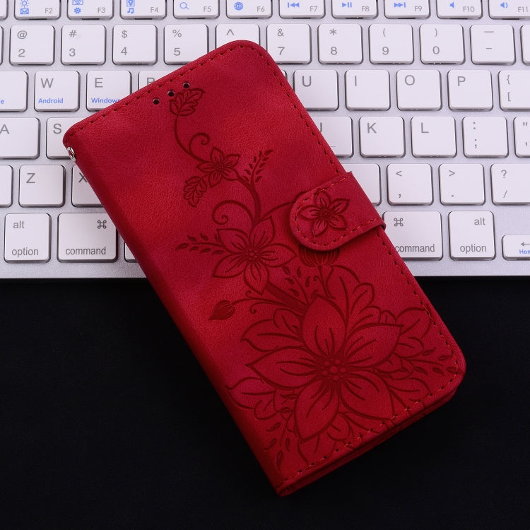 For Xiaomi Redmi K70 / K70 Pro Lily Embossed Leather Phone Case(Red) - K70 Cases by buy2fix | Online Shopping UK | buy2fix