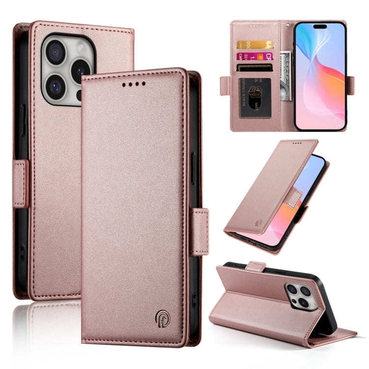 For iPhone 16 Pro Side Buckle Magnetic Frosted Leather Phone Case(Rose Gold) - iPhone 16 Pro Cases by buy2fix | Online Shopping UK | buy2fix