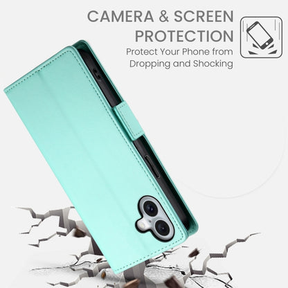 For iPhone 16 Plus Side Buckle Magnetic Frosted Leather Phone Case(Mint Green) - iPhone 16 Plus Cases by buy2fix | Online Shopping UK | buy2fix