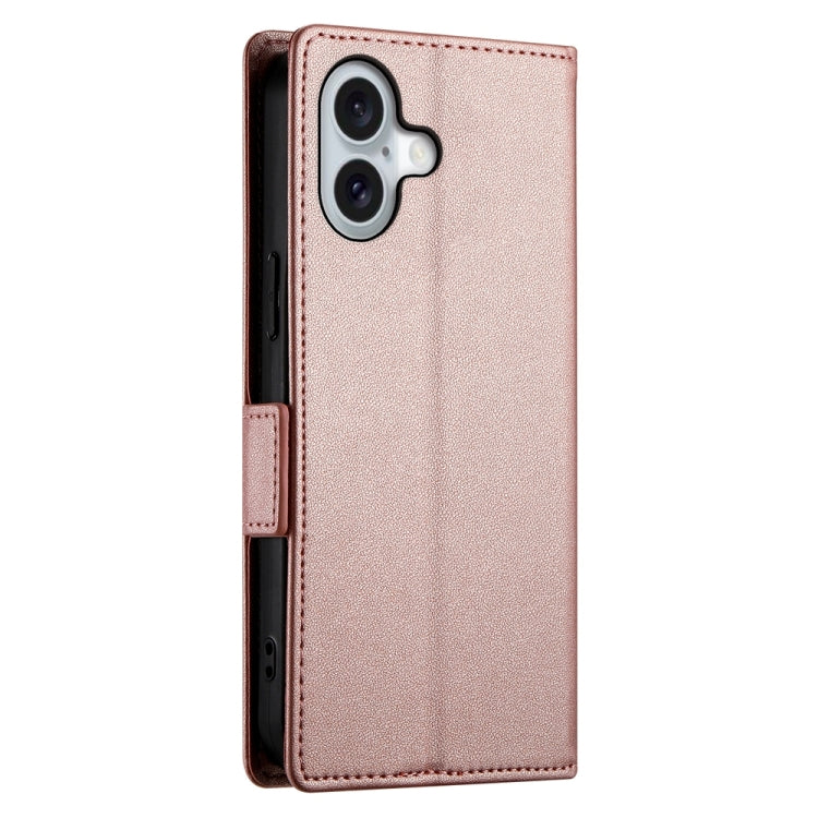 For iPhone 16 Side Buckle Magnetic Frosted Leather Phone Case(Rose Gold) - iPhone 16 Cases by buy2fix | Online Shopping UK | buy2fix