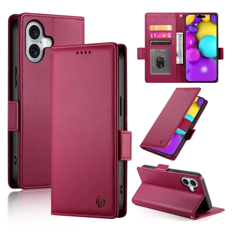 For iPhone 16 Side Buckle Magnetic Frosted Leather Phone Case(Wine Red) - iPhone 16 Cases by buy2fix | Online Shopping UK | buy2fix