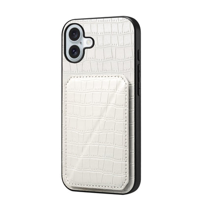 For iPhone 16 Imitation Crocodile Leather Back Phone Case with Holder(White) - iPhone 16 Cases by buy2fix | Online Shopping UK | buy2fix