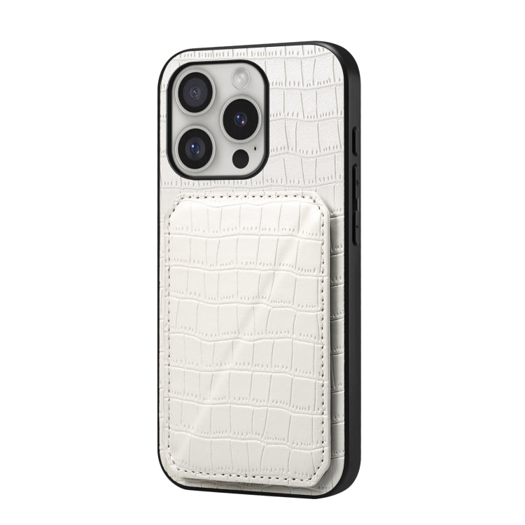 For iPhone 16 Pro Imitation Crocodile Leather Back Phone Case with Holder(White) - iPhone 16 Pro Cases by buy2fix | Online Shopping UK | buy2fix