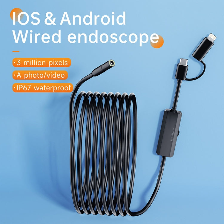 AN112 2 in 1 USB-C / Type-C + 8 Pin Interface 8mm HD Industry Endoscope, Length:5m Soft Tube -  by buy2fix | Online Shopping UK | buy2fix