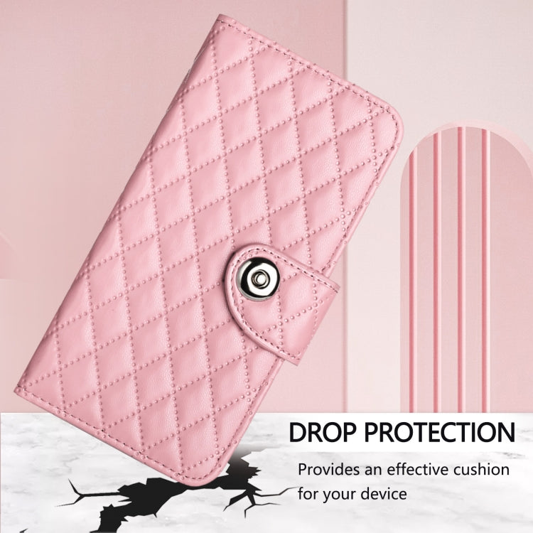 For Redmi K70 Ultra 5G Global Rhombic Texture Flip Leather Phone Case with Lanyard(Pink) - Xiaomi Cases by buy2fix | Online Shopping UK | buy2fix