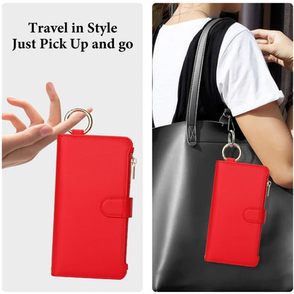 For iPhone 16 Pro Max Crossbody Ring Multifunctional Wallet Leather Phone Case(Red) - iPhone 16 Pro Max Cases by buy2fix | Online Shopping UK | buy2fix