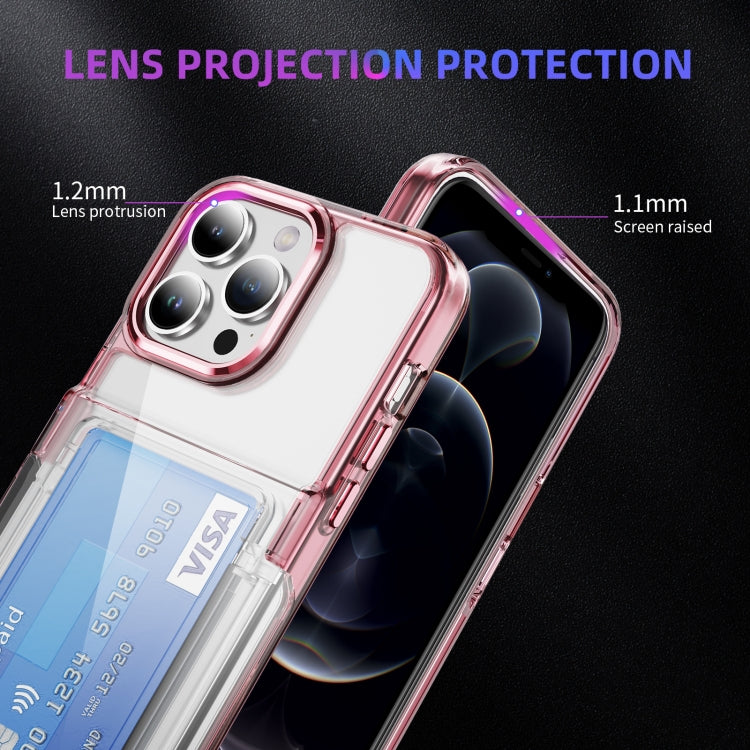 For iPhone 16 Card Holder Acrylic Hybrid TPU Phone Case(Transparent Pink) - iPhone 16 Cases by buy2fix | Online Shopping UK | buy2fix