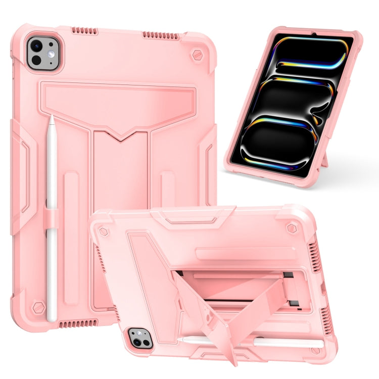 For iPad Pro 11 2024 T Holder Robot Silicone Hybrid PC Tablet Case(Rose Gold) - iPad Pro 11 2024 Cases by buy2fix | Online Shopping UK | buy2fix