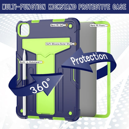 For iPad Pro 11 2024 T Holder Robot Silicone Hybrid PC Tablet Case(Navy Yellow Green) - iPad Pro 11 2024 Cases by buy2fix | Online Shopping UK | buy2fix