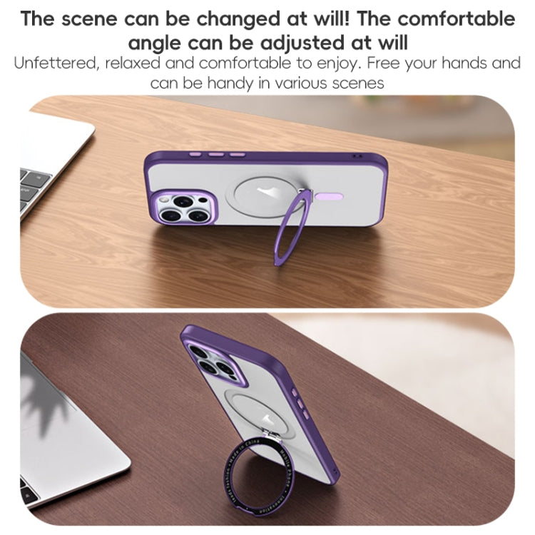 For iPhone 16 MagSafe Airbag Shockproof Frosted Phone Case with Fold Holder(Purple) - iPhone 16 Cases by buy2fix | Online Shopping UK | buy2fix