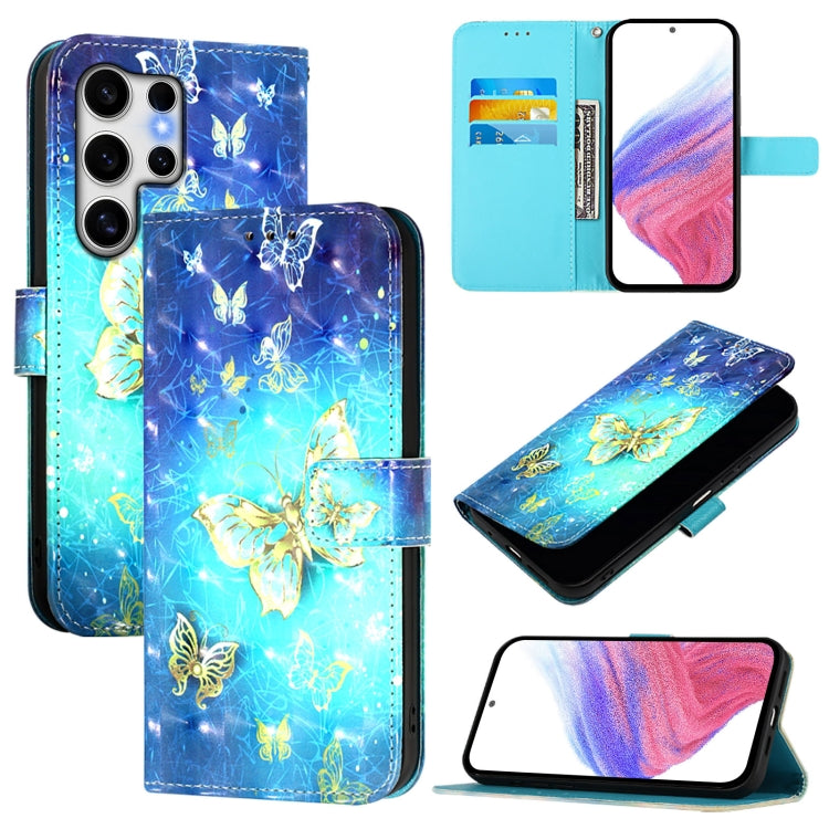 For Samsung Galaxy S25 Ultra 5G 3D Painting Horizontal Flip Leather Phone Case(Golden Butterfly) - Galaxy S25 Ultra 5G Cases by buy2fix | Online Shopping UK | buy2fix