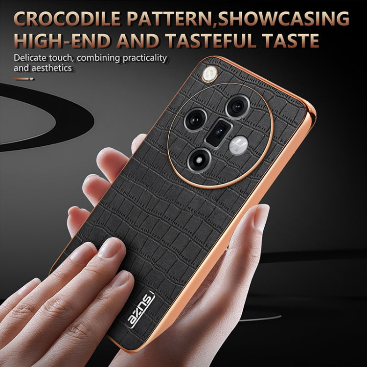 For OPPO Find X7 Ultra AZNS Electroplated Frame Crocodile Texture Full Coverage Phone Case(Black) - Find X7 Ultra Cases by AZNS | Online Shopping UK | buy2fix