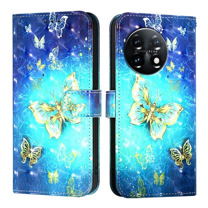 For OnePlus 11 3D Painting Horizontal Flip Leather Phone Case(Golden Butterfly) - OnePlus Cases by buy2fix | Online Shopping UK | buy2fix