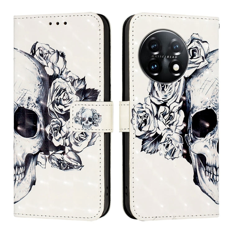 For OnePlus 11 3D Painting Horizontal Flip Leather Phone Case(Skull) - OnePlus Cases by buy2fix | Online Shopping UK | buy2fix