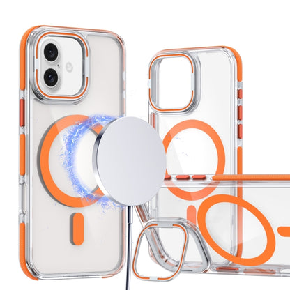 For iPhone 16 Dual-Color Clear Acrylic Hybrid TPU Lens Flip Holder MagSafe Phone Case(Orange) - iPhone 16 Cases by buy2fix | Online Shopping UK | buy2fix