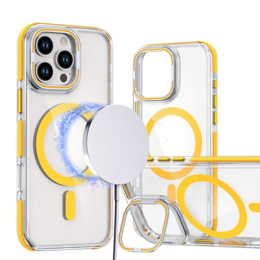 For iPhone 16 Pro Max Dual-Color Clear Acrylic Hybrid TPU Lens Flip Holder MagSafe Phone Case(Yellow) - iPhone 16 Pro Max Cases by buy2fix | Online Shopping UK | buy2fix