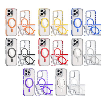 For iPhone 16 Pro Dual-Color Clear Acrylic Hybrid TPU Lens Flip Holder MagSafe Phone Case(White) - iPhone 16 Pro Cases by buy2fix | Online Shopping UK | buy2fix