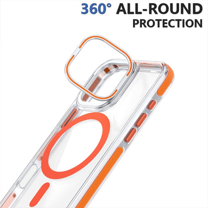 For iPhone 16 Dual-Color Clear Acrylic Hybrid TPU Lens Flip Holder MagSafe Phone Case(Orange) - iPhone 16 Cases by buy2fix | Online Shopping UK | buy2fix