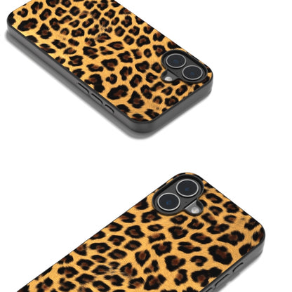 For iPhone 16 Plus Black Frame Leopard Phone Case(Golden Leopard) - iPhone 16 Plus Cases by buy2fix | Online Shopping UK | buy2fix