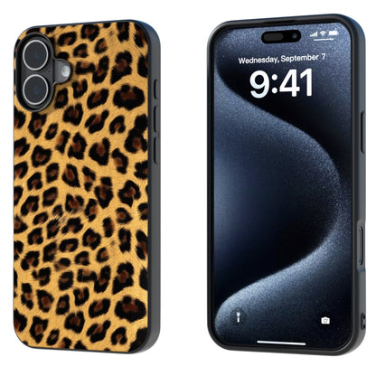 For iPhone 16 Black Frame Leopard Phone Case(Golden Leopard) - iPhone 16 Cases by buy2fix | Online Shopping UK | buy2fix