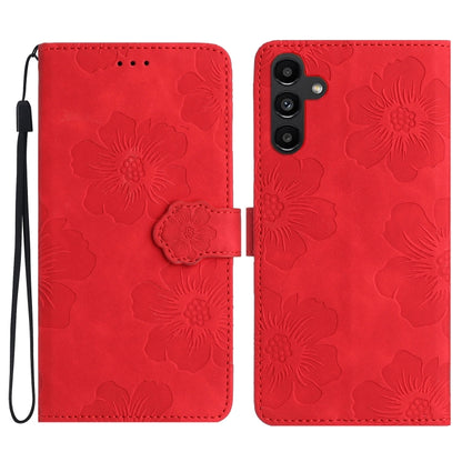 For Samsung Galaxy S25 5G Flower Embossing Pattern Leather Phone Case(Red) - Galaxy S25 5G Cases by buy2fix | Online Shopping UK | buy2fix