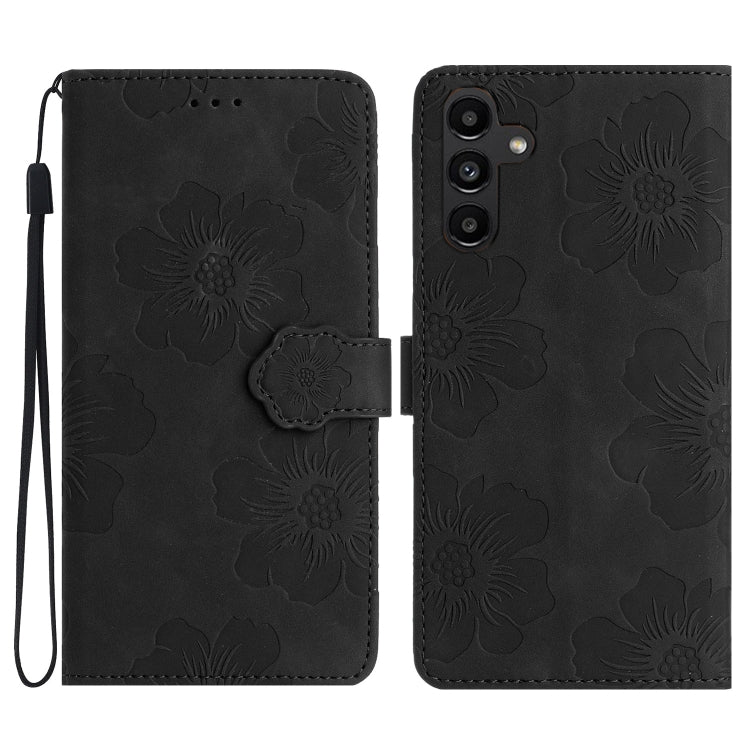 For Samsung Galaxy S25 5G Flower Embossing Pattern Leather Phone Case(Black) - Galaxy S25 5G Cases by buy2fix | Online Shopping UK | buy2fix