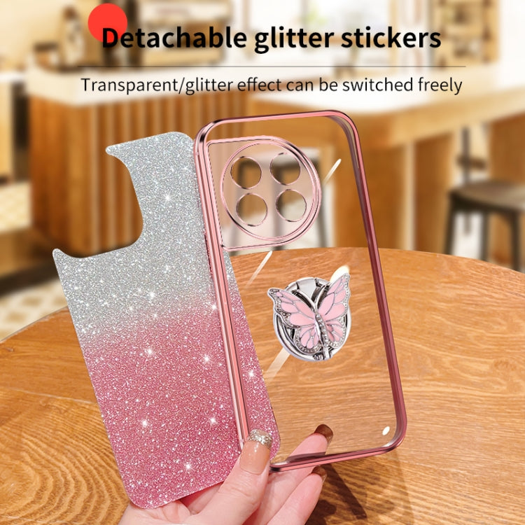 For OnePlus 11 Plated Gradient Glitter Butterfly Holder TPU Phone Case(Silver) - OnePlus Cases by buy2fix | Online Shopping UK | buy2fix