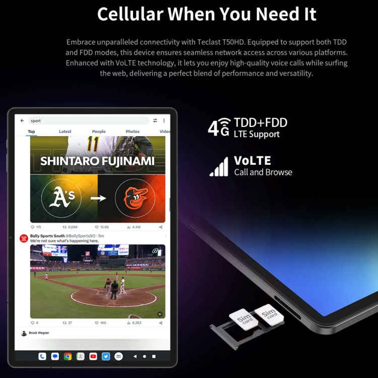 Teclast T50HD Tablet PC 11 inch, 6GB+256GB,  Android 14 Unisoc T606 Octa Core, 4G LTE Dual SIM - TECLAST by TECLAST | Online Shopping UK | buy2fix