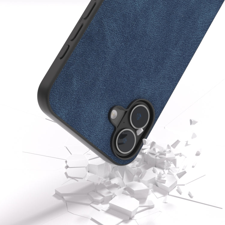 For iPhone 16 Black Frame PU Leather Full Coverage Phone Case(Blue) - iPhone 16 Cases by buy2fix | Online Shopping UK | buy2fix