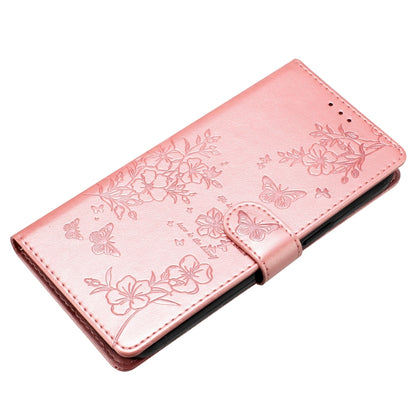 For iPhone 16 Butterflies and Flowers Leather Phone Case(Rose Gold) - iPhone 16 Cases by buy2fix | Online Shopping UK | buy2fix