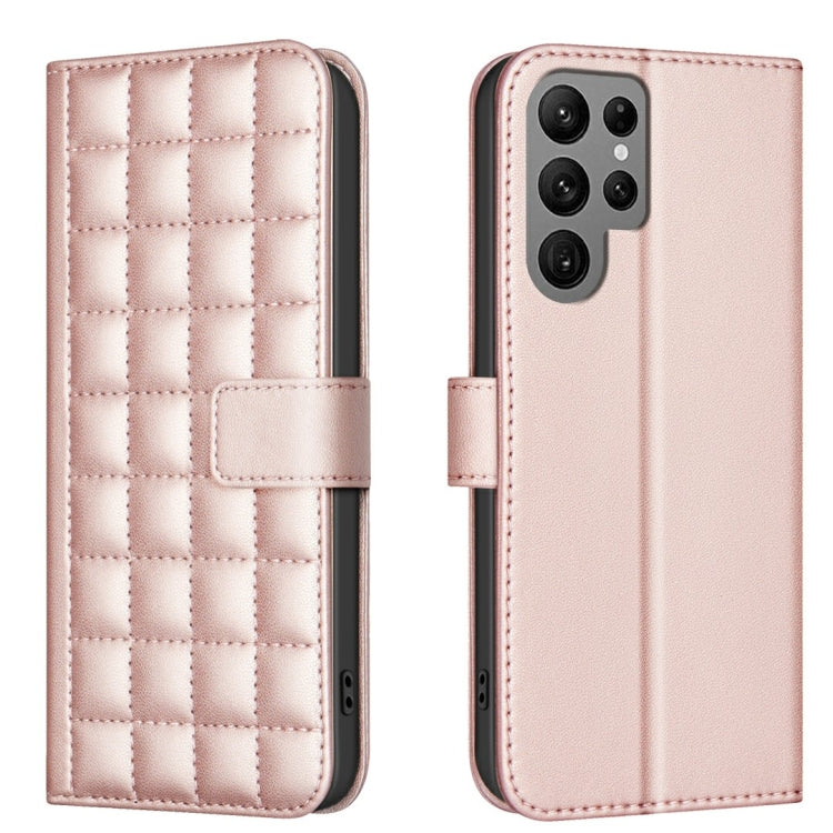 For Samsung Galaxy S25 Ultra 5G Square Texture Leather Phone Case(Rose Gold) - Galaxy S25 Ultra 5G Cases by buy2fix | Online Shopping UK | buy2fix