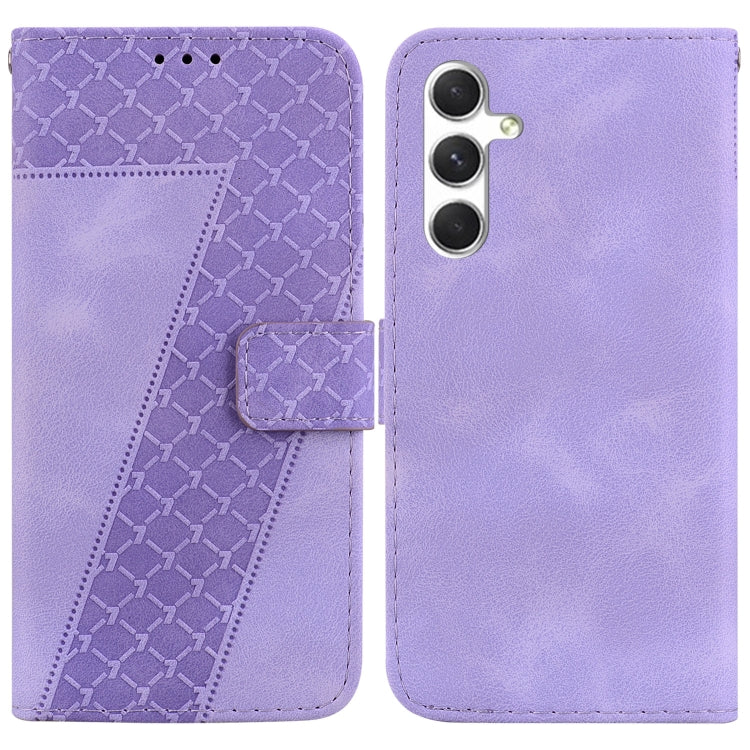 For Samsung Galaxy S25 5G Seven-shaped Embossed Leather Phone Case(Purple) - Galaxy S25 5G Cases by buy2fix | Online Shopping UK | buy2fix