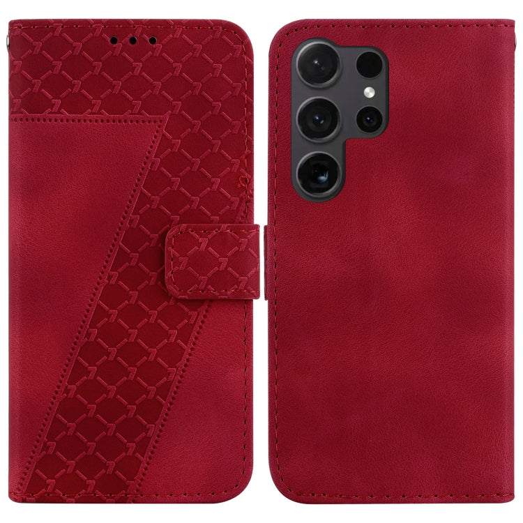 For Samsung Galaxy S25 Ultra 5G Seven-shaped Embossed Leather Phone Case(Red) - Galaxy S25 Ultra 5G Cases by buy2fix | Online Shopping UK | buy2fix