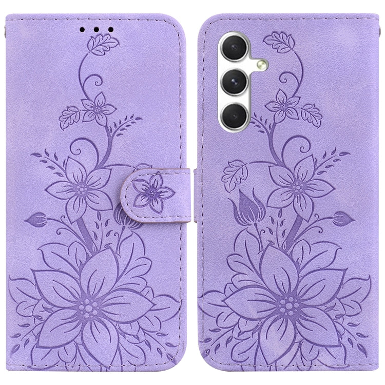 For Samsung Galaxy S25+ 5G Lily Embossed Leather Phone Case(Purple) - Galaxy S25+ 5G Cases by buy2fix | Online Shopping UK | buy2fix