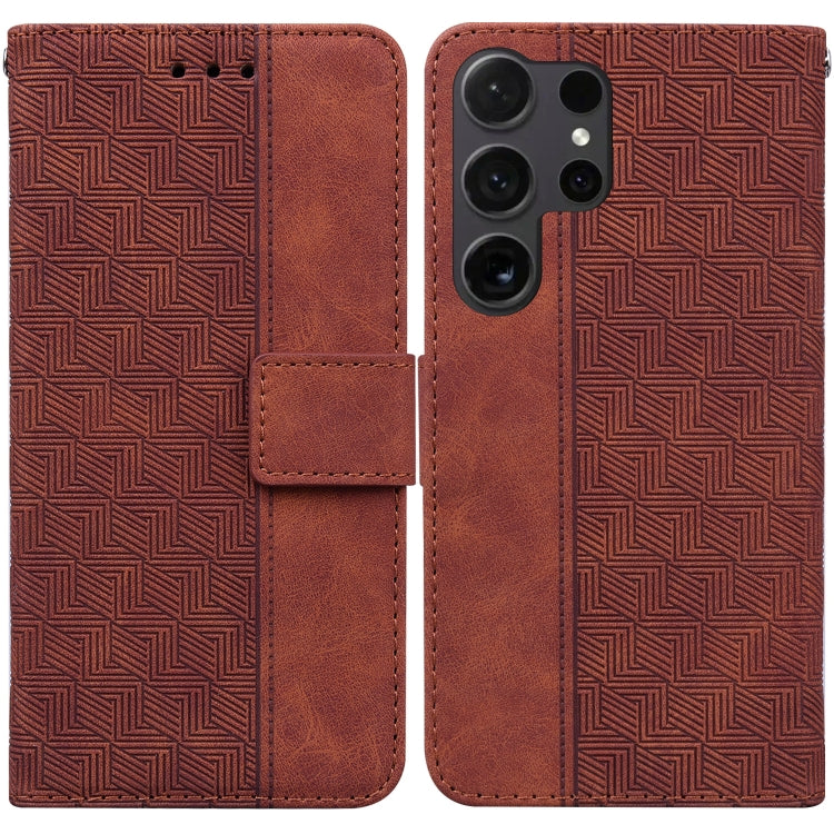 For Samsung Galaxy S25 Ultra 5G Geometric Embossed Leather Phone Case(Brown) - Galaxy S25 Ultra 5G Cases by buy2fix | Online Shopping UK | buy2fix