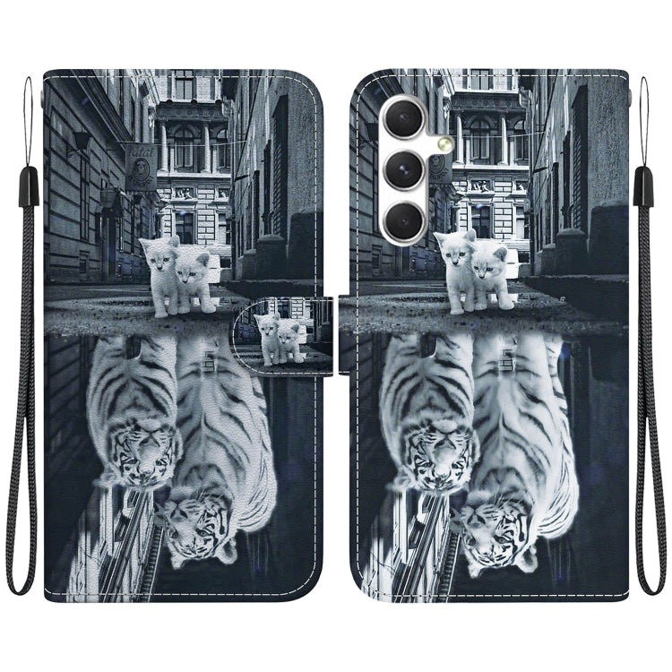 For Samsung Galaxy S25 5G Crystal Texture Colored Drawing Leather Phone Case(Cat Tiger Reflection) - Galaxy S25 5G Cases by buy2fix | Online Shopping UK | buy2fix