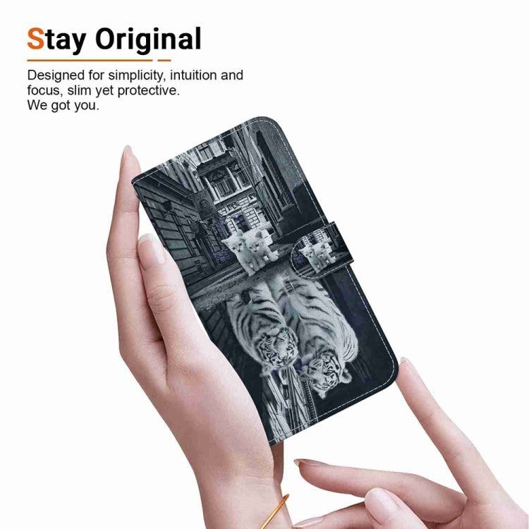 For Samsung Galaxy S25 5G Crystal Texture Colored Drawing Leather Phone Case(Cat Tiger Reflection) - Galaxy S25 5G Cases by buy2fix | Online Shopping UK | buy2fix