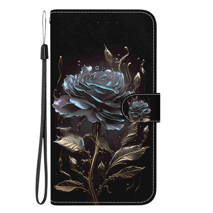 For Samsung Galaxy S25 Ultra 5G Crystal Texture Colored Drawing Leather Phone Case(Black Rose) - Galaxy S25 Ultra 5G Cases by buy2fix | Online Shopping UK | buy2fix