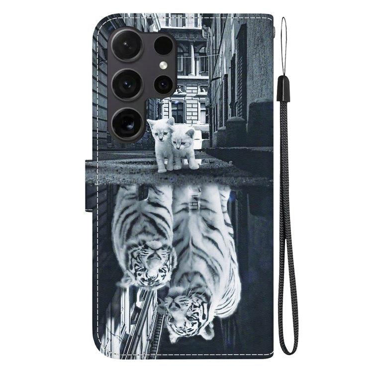 For Samsung Galaxy S25 Ultra 5G Crystal Texture Colored Drawing Leather Phone Case(Cat Tiger Reflection) - Galaxy S25 Ultra 5G Cases by buy2fix | Online Shopping UK | buy2fix